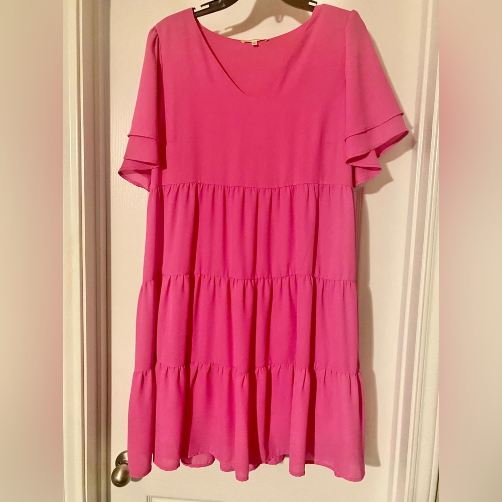 Tiered Hot Pink Mini Dress L